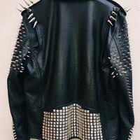 Handmade Women Punk Style Studded Leather Jacket Large Spike Sliver Studs - Thumbnail 2