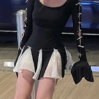 Black Lace Up Splice Fold Bodycon Dress - Thumbnail 5