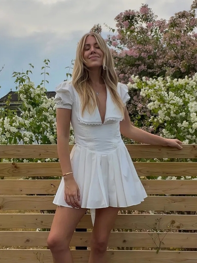 White Puff Sleeve Mini Dress 