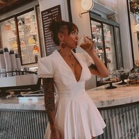 White Puff Sleeve Mini Dress  - Thumbnail 5