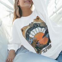 Crescent Moon Sun Print Sweatshirt - Thumbnail 1