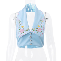 Blue Flower Embroidery Collar Vest Top - Thumbnail 5
