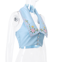 Blue Flower Embroidery Collar Vest Top - Thumbnail 6