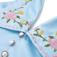 Blue Flower Embroidery Collar Vest Top - Thumbnail 8