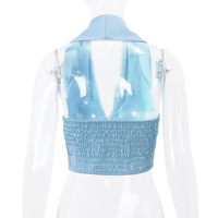 Blue Flower Embroidery Collar Vest Top - Thumbnail 7