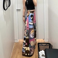 Cat Contrast Patchwork Wide Leg Trousers  - Thumbnail 2