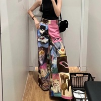 Cat Contrast Patchwork Wide Leg Trousers  - Thumbnail 4