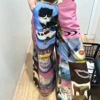 Cat Contrast Patchwork Wide Leg Trousers  - Thumbnail 5