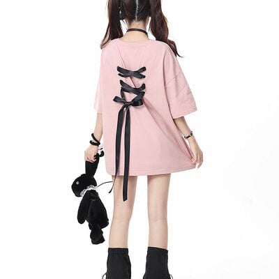 Bow bandage oversized short sleeve t-shirt  - Thumbnail 1