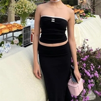 2PCS Black Lace Patchwork Tube Top + Maxi Irregular Skirt - Thumbnail 5