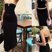 2PCS Black Lace Patchwork Tube Top + Maxi Irregular Skirt - Thumbnail 3