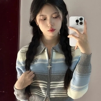 Striped Zipper Knit Cropped Jumper  - Thumbnail 4