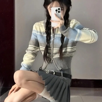 Striped Zipper Knit Cropped Jumper  - Thumbnail 5