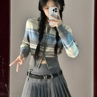 Striped Zipper Knit Cropped Jumper  - Thumbnail 6