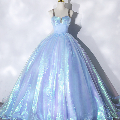 Blue tulle long a-line ball gown - Thumbnail 1