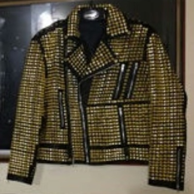 New golden studded real leather jacket with heavy metal studs customizable bikers jacket  - Thumbnail 5