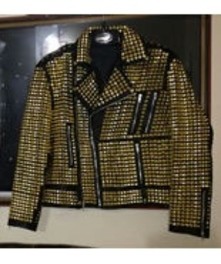 New Golden Studded Real Leather Jacket with Heavy Metal Studs Customizable Bikers Jacket 