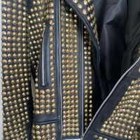 New Golden Studded Real Leather Jacket with Heavy Metal Studs Customizable Bikers Jacket  - Thumbnail 1