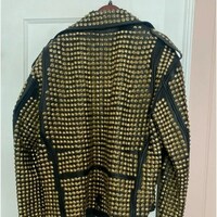 New Golden Studded Real Leather Jacket with Heavy Metal Studs Customizable Bikers Jacket  - Thumbnail 2
