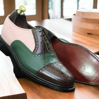 Men's Handmade Three Tone Color Cap Toe Brogue Toe and Lace Up Style Genuine Leather Formal Shoes - Thumbnail 2