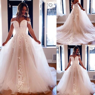 Off shoulder wedding dresses bridal gown lace tulle - Thumbnail 3