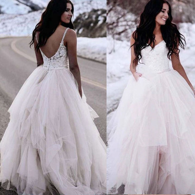 Straps Wedding Dresses Bridal Gown with Lace Floor Length