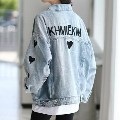 Black heart oversized long sleeve jean denim jacket coat - Thumbnail 2