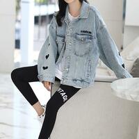 Black Heart Oversized Long Sleeve Jean Denim Jacket Coat - Thumbnail 3