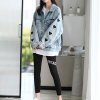 Black Heart Oversized Long Sleeve Jean Denim Jacket Coat - Thumbnail 4