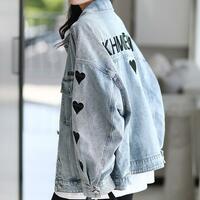Black Heart Oversized Long Sleeve Jean Denim Jacket Coat - Thumbnail 2