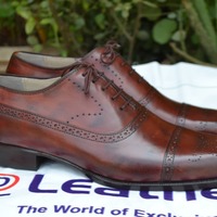 Bespoke Handmade Classic Brown Patina Leather Oxford Dress Lace up Shoes - Thumbnail 2