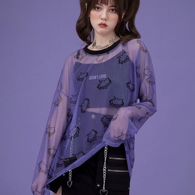 Transparent mesh heart long sleeve shirt  - Thumbnail 1