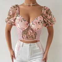 Butterfly Embroidery Puff Short Sleeve Top - Thumbnail 6