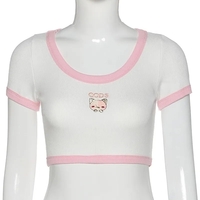 Cat Embroidery Patchwork Crop Top - Thumbnail 7