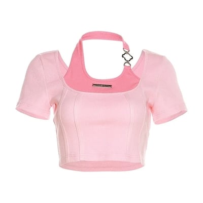 Pink square neck crop top  - Thumbnail 1