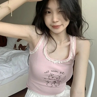 Pink Cat Lace Tank Top - Thumbnail 1