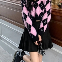 Black & Pink Lattice V Neck Sweater  - Thumbnail 5