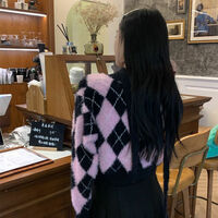 Black & Pink Lattice V Neck Sweater  - Thumbnail 8