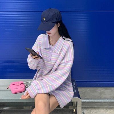 Rainbow striped knit sweater 