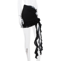 Black Butterfly Ruffle Hollow Out Split Mini Skirt - Thumbnail 6