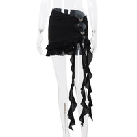 Black Butterfly Ruffle Hollow Out Split Mini Skirt - Thumbnail 7