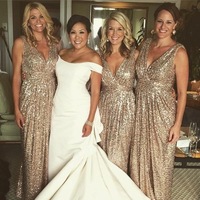 Sparkly sequined V Neck Long Bridesmaid Dresses,1596 - Thumbnail 2