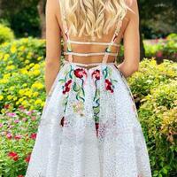 White Lace A-line V-neck Floral Applique Homecoming Dresses Party Dresses,1599 - Thumbnail 2