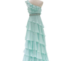 One Shoulder A-line CHiffon Prom Dress Beaded Floor Length Women Evening Dress,1603 - Thumbnail 1