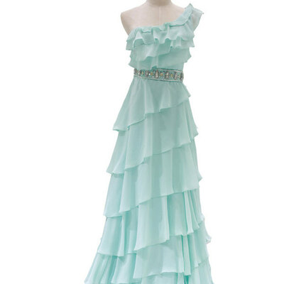 One shoulder a-line chiffon prom dress beaded floor length women evening dress,1603