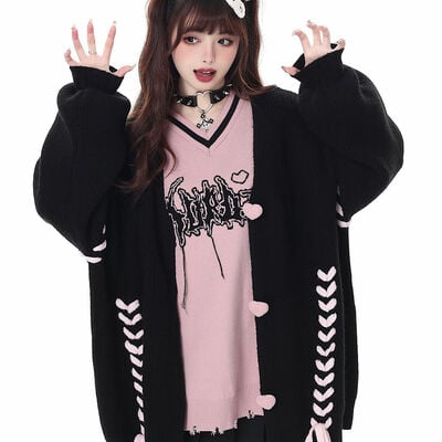 Preppy heart bandage v neck sweater 