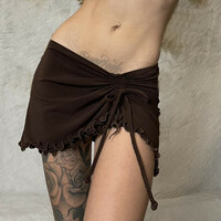 Brown Y2k Irregular Drawstring Low Waist Mini Skirt  - Thumbnail 2