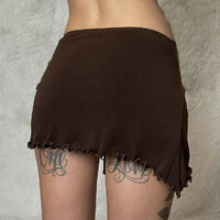 Brown Y2k Irregular Drawstring Low Waist Mini Skirt  - Thumbnail 3