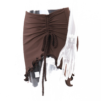 Brown Y2k Irregular Drawstring Low Waist Mini Skirt  - Thumbnail 6