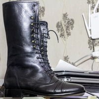 Bespoke Black Color Lace Up Men's Cap Toe Style Ankle High Pure Handmade Leather Boots - Thumbnail 2
